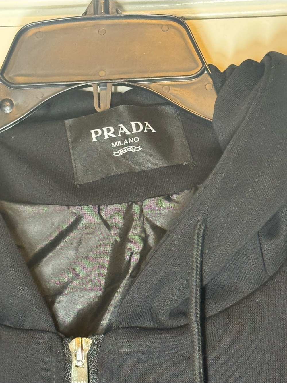 Black Hooded Bomber Jacket. No Brand. Approx.25.5 inches Wide when Zipped Close. - Picture 5 of 11